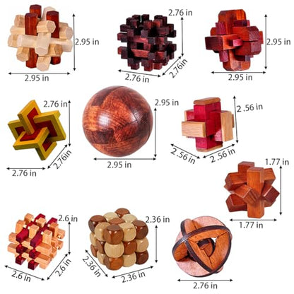 18 Pack Large Wooden Brain Teaser Puzzles Wooden Burr Puzzles Brain Teaser Puzzle with Gift Packing Box Magic Puzzle Games Toys Stocking Stuffers Party Favors for Kids and Adults (18 Count)