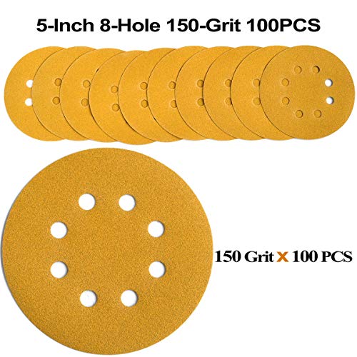 5-Inch 8-Hole Hook and Loop Sanding Discs 150-Grit, 100-Pack (100 Count)
