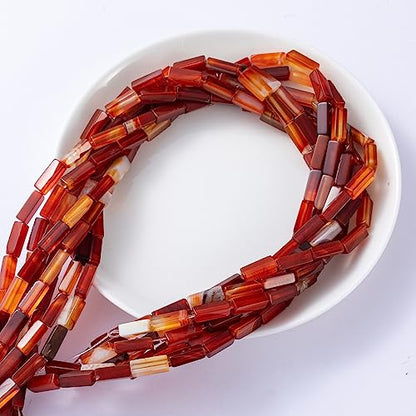 Natural Red Agate Rectangle Tube Beads 4x13mm 38cm (28 Count)