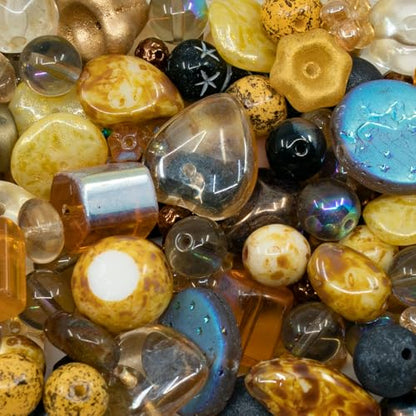 1.4oz (40g) Random Mix of Czech Glass Beads, Hand Made Set Kit, Golden Amber