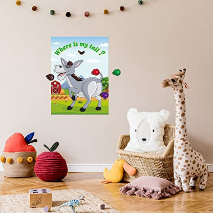 Pin The Tail on The Donkey Game with 30 Tail Stickers for Birthday Party Carnival Circus Supplies