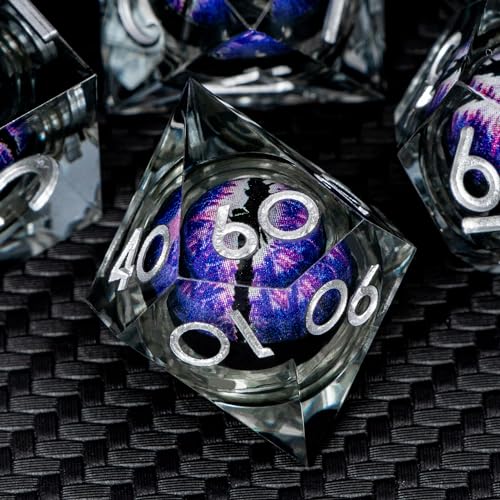 DND Resin Dice Dragon Eye Dice Liquid Core Purple Sharp Edged Dice Set with Gift Box