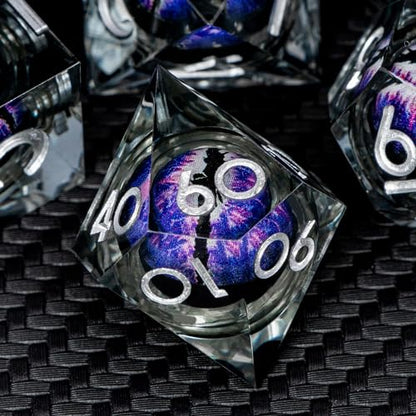 DND Resin Dice Dragon Eye Dice Liquid Core Purple Sharp Edged Dice Set with Gift Box