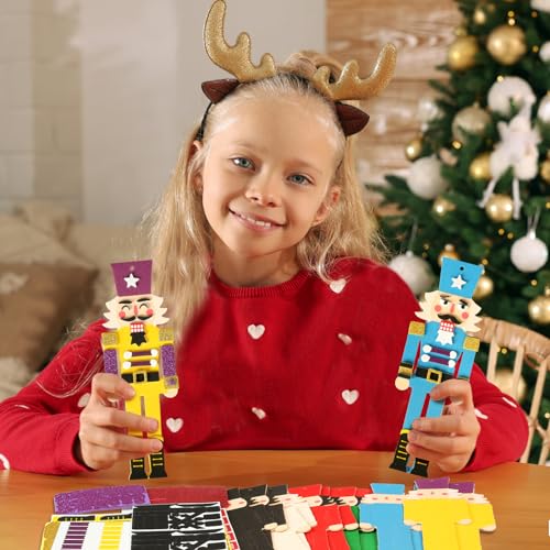 12 Pack Nutcracker Craft Kit for Kids Make You Own Foam Stickers Ornament DIY Christmas Arts and Crafts fo Chirstmas Party Supplies Christmas Tree Decoration (12 Count)