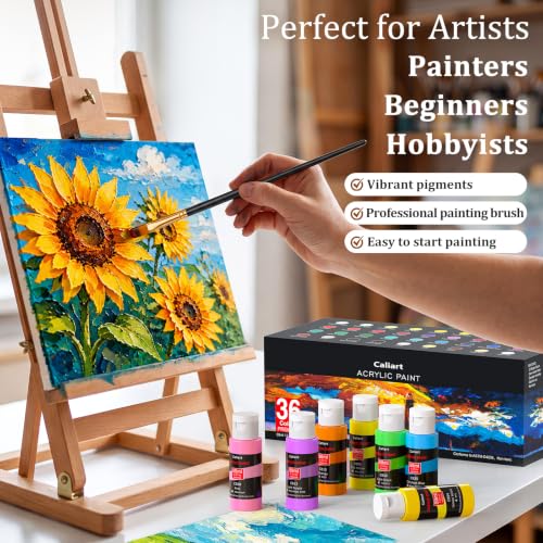 36 Colors Acrylic Paint Set with 12 Brushes (72 Fl Oz)