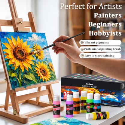 36 Colors Acrylic Paint Set with 12 Brushes (72 Fl Oz)