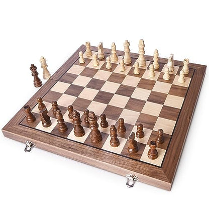 15 Inches Magnetic Wooden Chess Set with 2 Extra Queens
