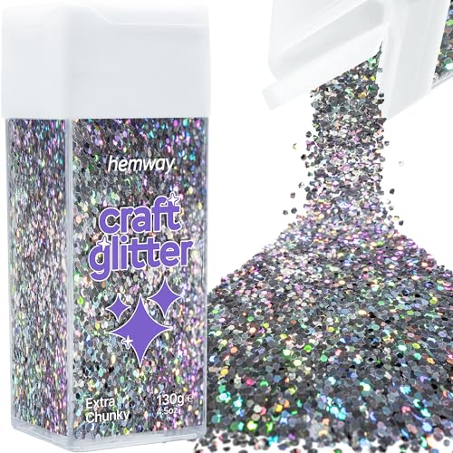 Craft Glitter Shaker Gun Metal Grey Holographic 130g Extra Chunky (3.8 Ounce)