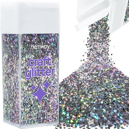 Craft Glitter Shaker Gun Metal Grey Holographic 130g Extra Chunky (3.8 Ounce)