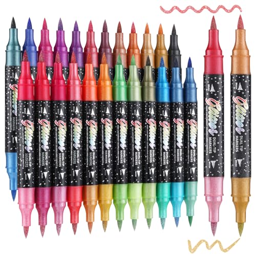 48 Colors 24 Pack Glitter Markers Pens Sparkle Markers Dual Brush Tip (24 Count)