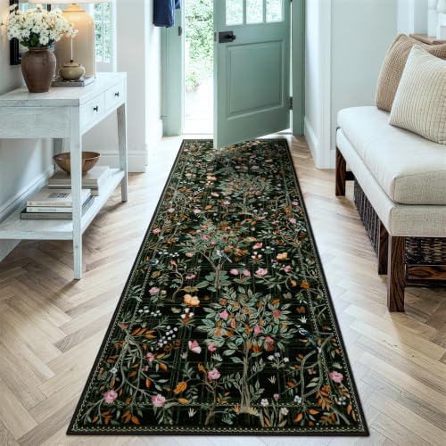 Floral Washable Rug Runners for Hallways Non Slip