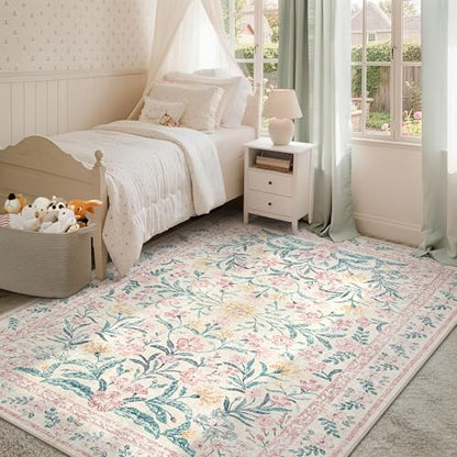 Floral Pink Rugs for Bedroom Girls