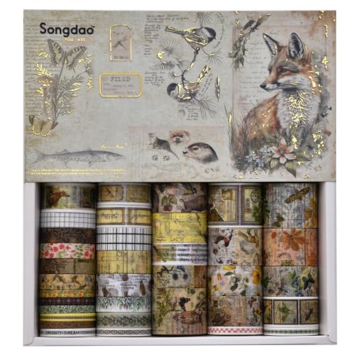 36 Rolls Vintage Washi Tape Pack Retro Arts Adhesive Tapes Wide Chronicle Decorative Masking Tape Sets for Craft (36 Count)