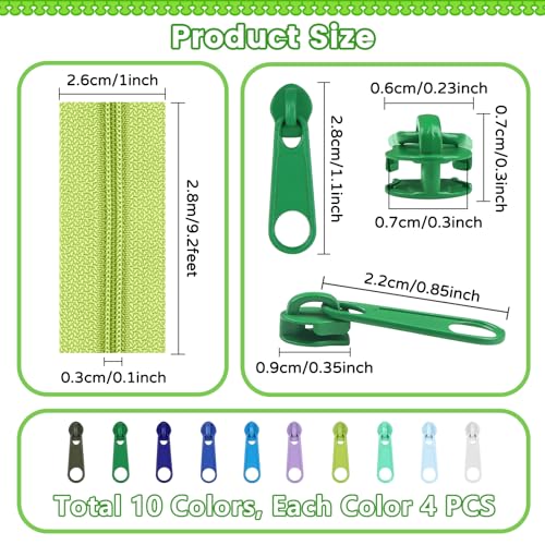 31 Yards 28 m 10 Pieces Sewing Zippers #3 Nylon Coil Zippers Assorted Zipper for Sewing with 40 Zipper Sliders for DIY Tailor Sewing Crafts Supplies (10 Count)