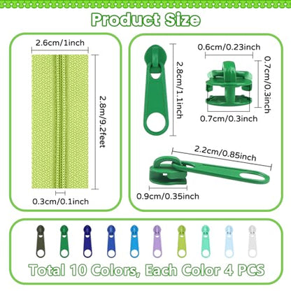 31 Yards 28 m 10 Pieces Sewing Zippers #3 Nylon Coil Zippers Assorted Zipper for Sewing with 40 Zipper Sliders for DIY Tailor Sewing Crafts Supplies (10 Count)