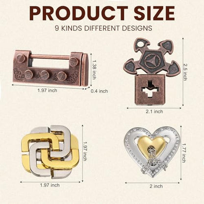 9 Pcs Metal Brain Teasers 3D Steel Puzzle Set (9 Count)