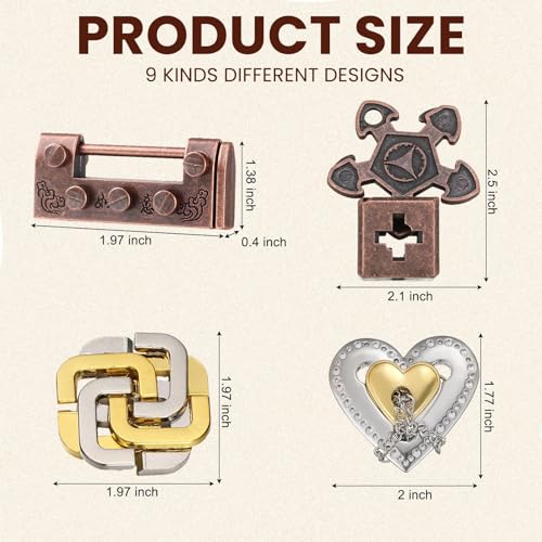 9 Pcs Metal Brain Teasers 3D Steel Puzzle Set (9 Count)