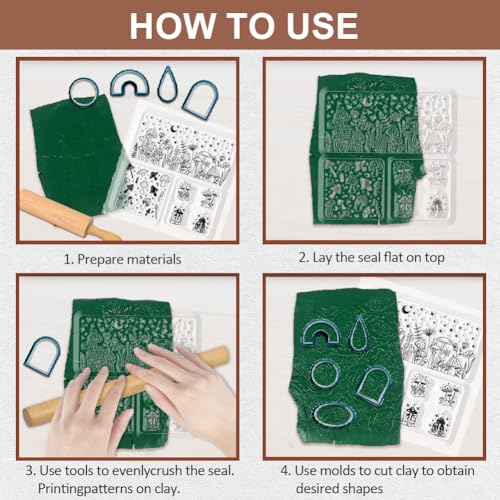 Polymer Clay Texture Sheet Mushrooms Silicone Texture Stamp Stars Flowers Clay Texture Mat Modeling Pattern Pad Polymer Clay Tools for Jewelry Earring Making DIY Craft
