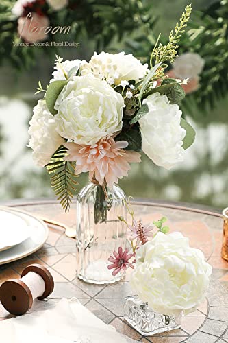 Artificial Flowers 16pcs 4" Ivory Blooming Peonies Real Looking Foam Fake Peony with Stems for DIY Wedding Bouquets Bridal Shower Centerpieces Floral Arrangements Party Tables Home Decorations (16 Count)