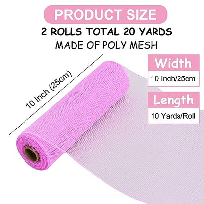 2 Rolls 10 Inch Pink Decorative Mesh Ribbbon Rolls (60 Foot)