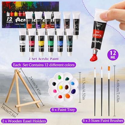36 Pcs Paint and Sip Kit for Adults 8''x10'' Pre Drawn Canvas for Painting DIY Afro Acrylic Painting Kit Wood Easel Brushes Date Night Bulk for Mother's Day Party Gifts (36 Count)