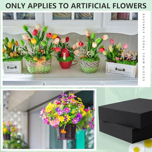 2 Pcs Black Reusable Floral Foam Blocks Water Weather Resistant Dry Floral Foam for Artificial Flower Arrangements Outdoor Hanging Florist Plant Bases for DIY Wedding