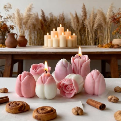 3 PCS Tulip Flower Silicone Molds 3D Floral Candle Mold for Soap