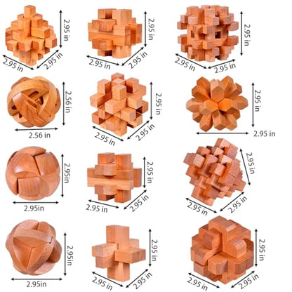 18 Pack Large Wooden Brain Teaser Puzzles Wooden Burr Puzzles Brain Teaser Puzzle with Gift Packing Box Magic Puzzle Games Toys Stocking Stuffers Party Favors for Kids and Adults (18 Count)