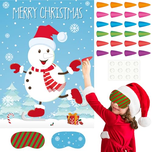 Pin The Snowman Nose Christmas Pin The Tail Party Games Activities for Kids 36 Stickers Christmas Party Decorations School Classroom Activities