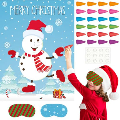 Pin The Snowman Nose Christmas Pin The Tail Party Games Activities for Kids 36 Stickers Christmas Party Decorations School Classroom Activities