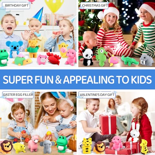 130Pcs Animal Erasers Kids Desk Pets Pencil Erasers 3D Puzzle Bulk Mini Animal Food Eraser Toys Fun Cute Eraser for Classroom Rewards (130 Count)