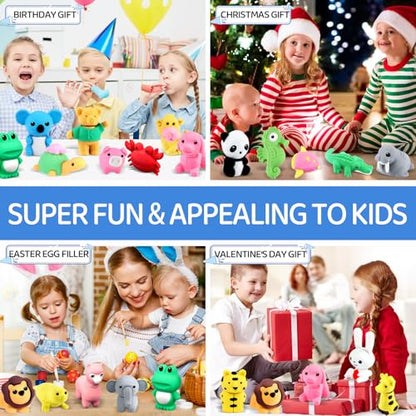 130Pcs Animal Erasers Kids Desk Pets Pencil Erasers 3D Puzzle Bulk Mini Animal Food Eraser Toys Fun Cute Eraser for Classroom Rewards (130 Count)