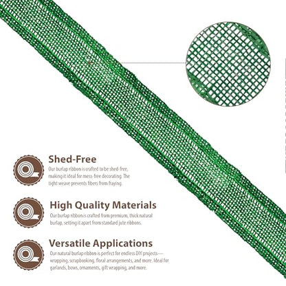 1 1 2 Inch Wide Green Burlap Ribbon for Crafts (60 Foot)