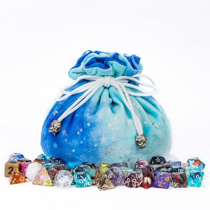 Large D&D Dice Bag with Pockets Blue Storage Bag for DND RPG Games (21 Ounce)