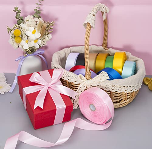 1 Inch Pink Solid Satin Ribbon for Gift Wrapping