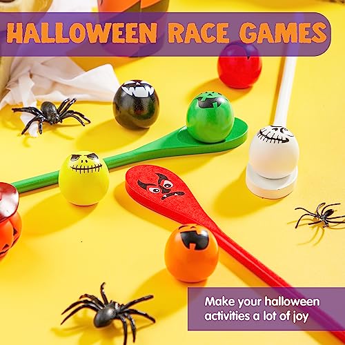 6 Pcs Halloween Egg and Spoon Race Game Set; Eyeballs and Spoons with Assorted Colors for Kids Adults Halloween Outdoor Fun Games (6 Count)