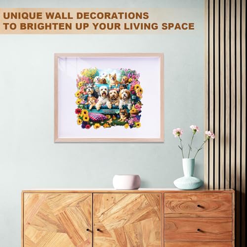 Dogs Puzzles Colorful Flowers Spring Garden Scene Sunflowers Puzzle Adults Gifts for Women Men Wooden 190 Pieces 11.4 * 10.4in