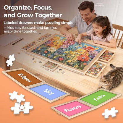 2000 Pieces Rotating Puzzle Board with 6 Drawers and Cover (2000 Count)