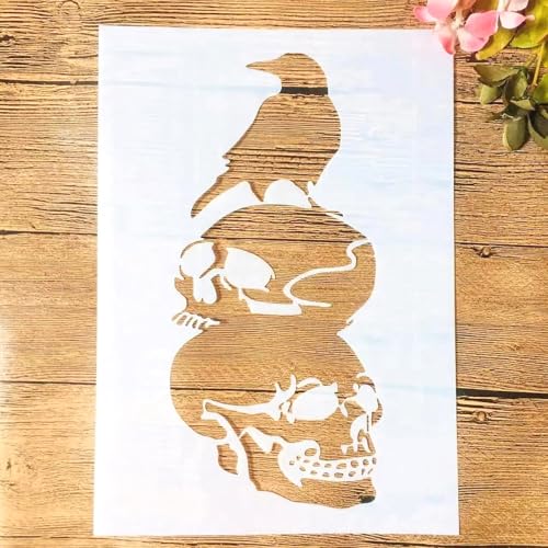 A4 Reusable Halloween Crow Skull Stencil for Painting
