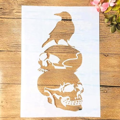 A4 Reusable Halloween Crow Skull Stencil for Painting