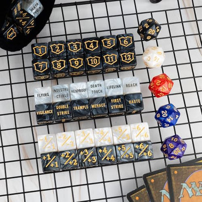 65 Pieces MTG Dice Counters Life Keyword Counter Dice Set Plus One