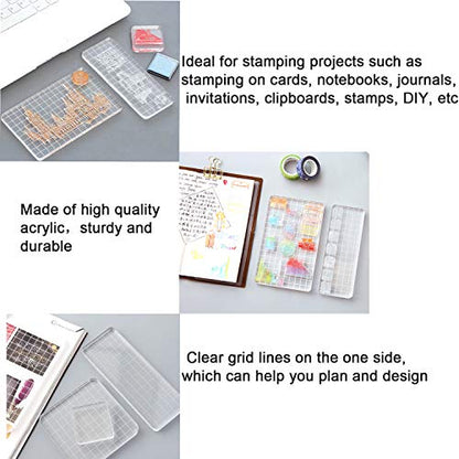 6 Pieces Stamp Blocks Acrylic Clear Stamping Blocks Tools with Grid Lines for Scrapbooking Crafts Making (6 Count)