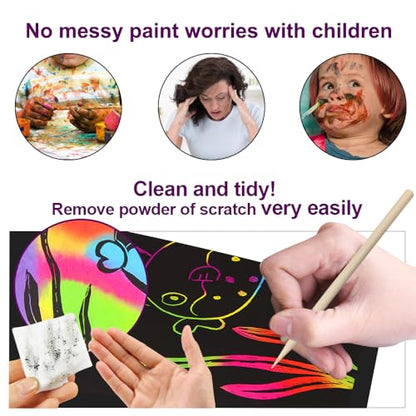 200 Pcs Rainbow Scratch Paper Art for Kids Arts and Crafts Kit