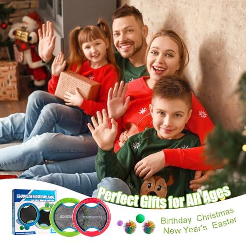 Bouncy Paddle Ball Game for Kids with 2 EVA Foam Trampoline Paddles and 4 Balls