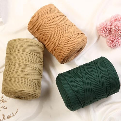 Macrame Cord 3mm x 546yards Natural Macrame Cotton Rope Colored Macrame Rope Soft Cotton Cord Macrame Supplies Craft Rope Macrame Yarn for Plant Hanger Wall Hanger Dreamcatcher