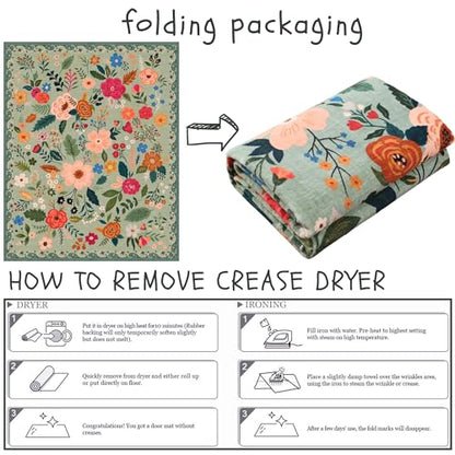 Bedroom Rug 3x5 Rug Washable Area Rug Non Slip Low Pile Boho Floral Small Carpet for Bedroom