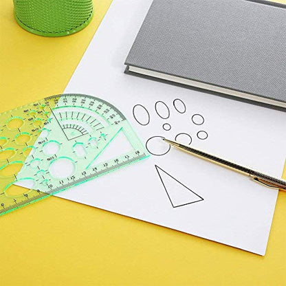 11 Pieces Geometric Drawings Templates Stencils Plastic Measuring Template Rulers Clear Green Shape Template for Drawing Engineering Drafting Building School Office Supplies (11 Count)