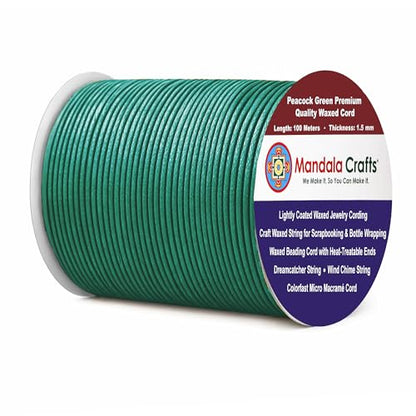 1.5mm Peacock Green Waxed Cord