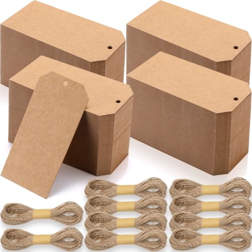 500 Pcs Kraft Paper Gift Price Name Tags with Strings 4.7"x2.4" (500 Count)
