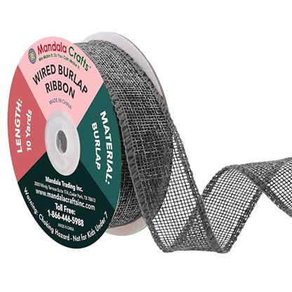 1 Inch Wide Gray Wired Burlap Ribbon for Crafts
